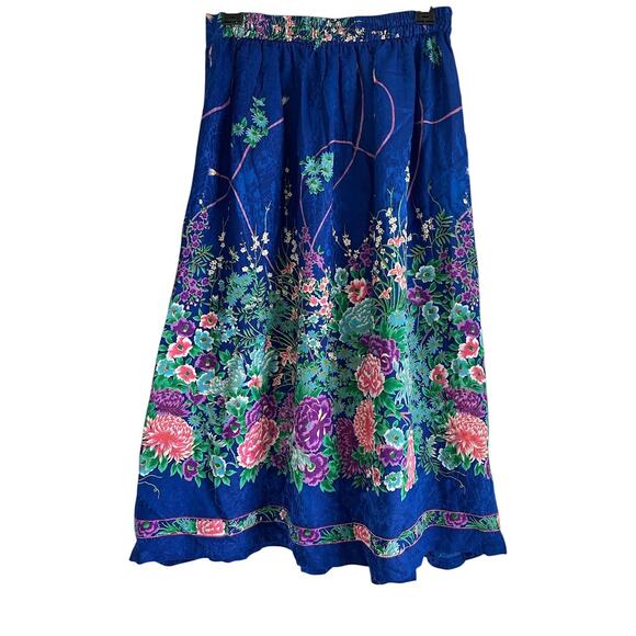Vintage Boho Blue Floral Front Pleat‎ Midi Skirt - Picture 3 of 5